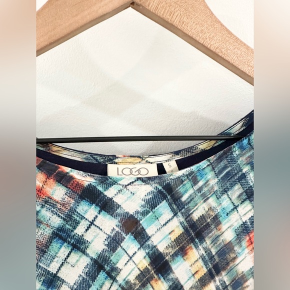 LOGO Lori Goldstein Plaid Contrast Tunic Blue Size Small - Picture 4 of 5
